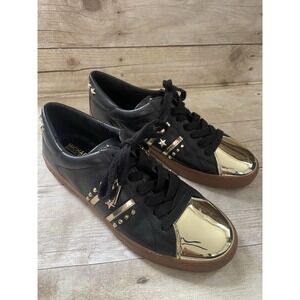 Michael‎ Kors Frankie Stripe Black Gold Leather Shoes Women Size 7